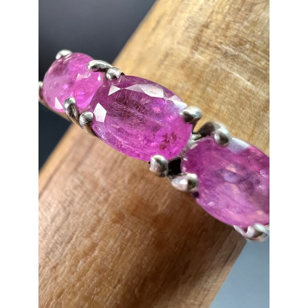 Pink Sapphire & White Zircon Sterling Silver Ring Size 9